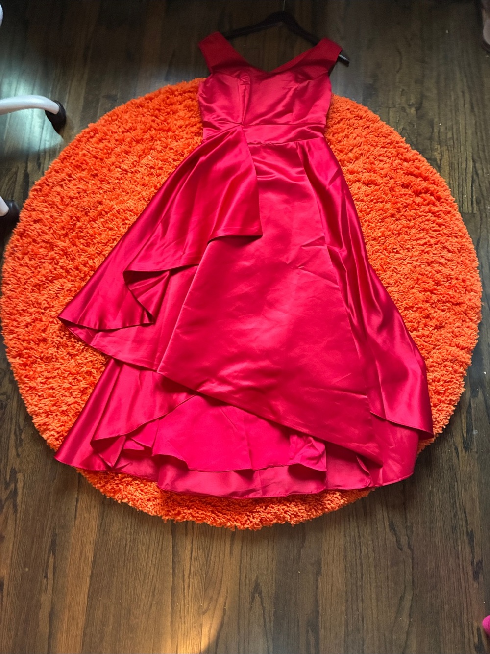 Red Satin High-Low Formal Dress with V-Neck
